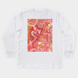 Gentle Pink with Gold Silk Marble - Pastel and Hot Pink with White Liquid Paint Pattern Kids Long Sleeve T-Shirt